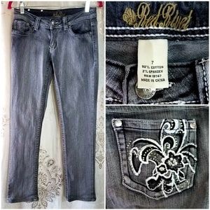 Floral Embellished Gray Ankle Jeans by Red Rivet